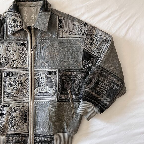 Al Wissam Genuine Leather Jacket Money Pattern - Picture 3 of 8